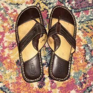 BORN GARLAND SANDALS WOMENS 8/39 DARK BROWN SLIDES FLATS